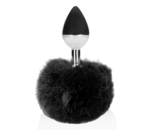 Bunny Tail with Metal Butt Plug - Black