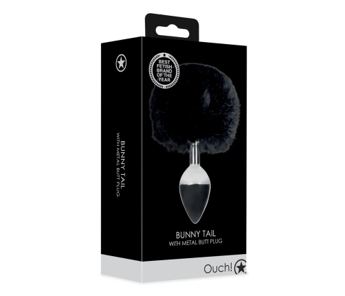 Bunny Tail with Metal Butt Plug - Black