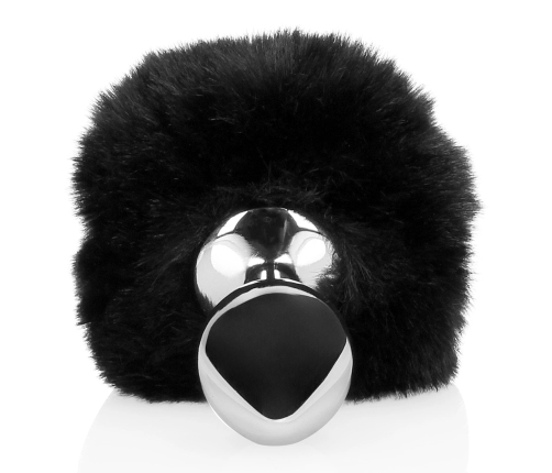 Bunny Tail with Metal Butt Plug - Black