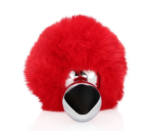 Bunny Tail with Metal Butt Plug - Red