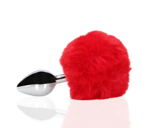 Bunny Tail with Metal Butt Plug - Red