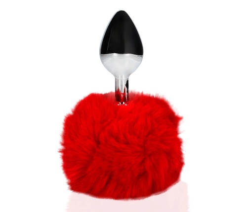 Bunny Tail with Metal Butt Plug - Red