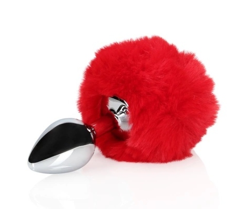 Bunny Tail with Metal Butt Plug - Red