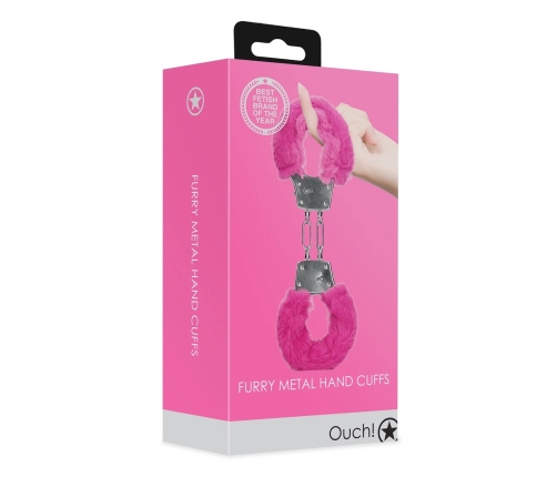 Furry Metal Hand Cuffs - Pink