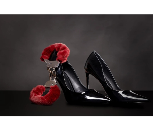 Furry Metal Hand Cuffs - Red