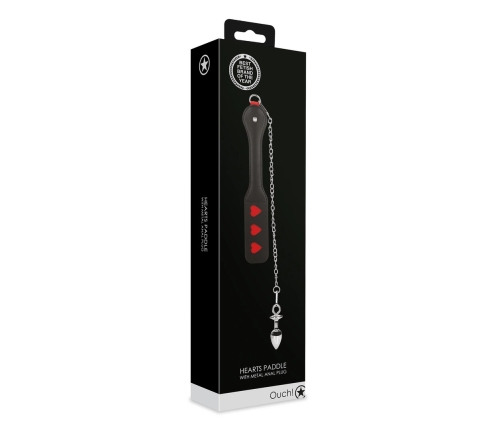 Hearts Paddle with Metal Anal Plug - Black