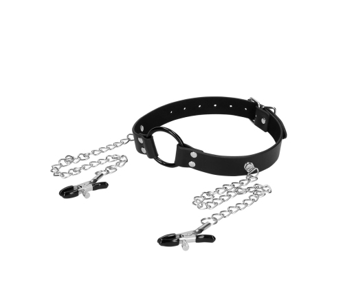 O-Ring Gag with Nipple Clamps - Black
