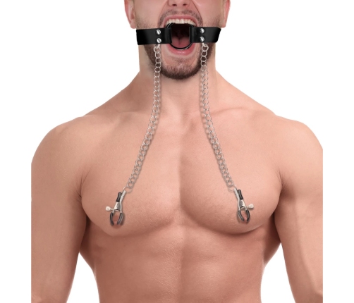 O-Ring Gag with Nipple Clamps - Black