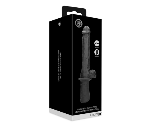 Shots Handheld Black Liquid Silicone Intimate Thrusting Device 13 Modes