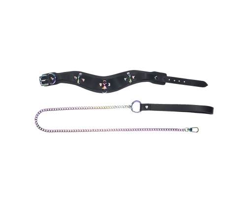 Ouch! Venice Collection Black Adjustable Collar with Leash Set