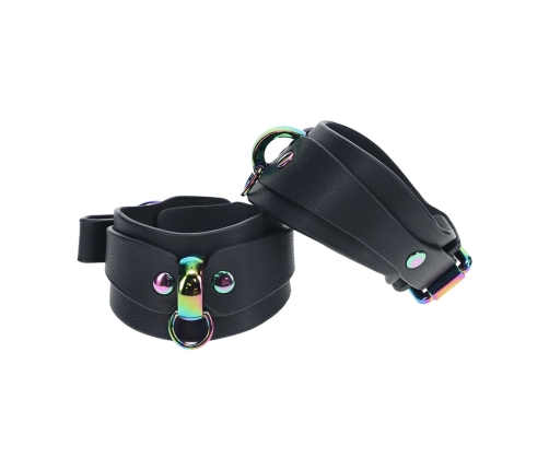 Ouch! Venice Collection Handcuffs Black Bonded Leather Iridescent Finish