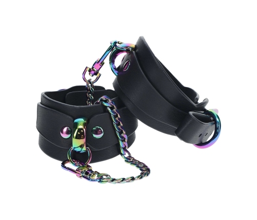 Ouch! Venice Collection Handcuffs Black Bonded Leather Iridescent Finish