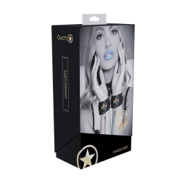 Ouch! Venice Collection Handcuffs Black Bonded Leather Iridescent Finish