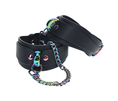 Ouch! Venice Collection Adjustable Leg Cuffs Black - Bonded Leather, Fashion Hardware