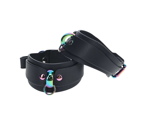 Ouch! Venice Collection Adjustable Leg Cuffs Black - Bonded Leather, Fashion Hardware