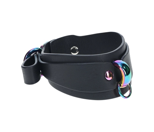 Ouch! Venice Collection Adjustable Leg Cuffs Black - Bonded Leather, Fashion Hardware