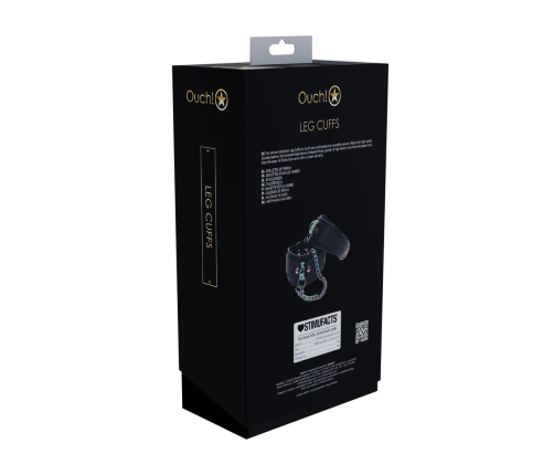 Ouch! Venice Collection Adjustable Leg Cuffs Black - Bonded Leather, Fashion Hardware