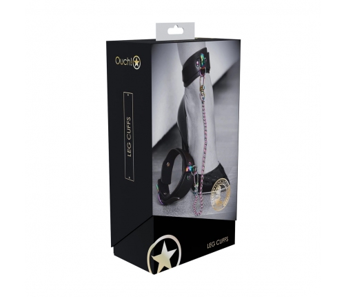 Ouch! Venice Collection Adjustable Leg Cuffs Black - Bonded Leather, Fashion Hardware