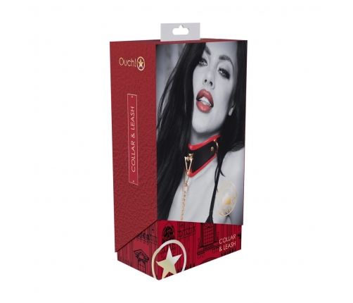 Ouch! Milan Collection Adjustable Collar with Leash Black/Red