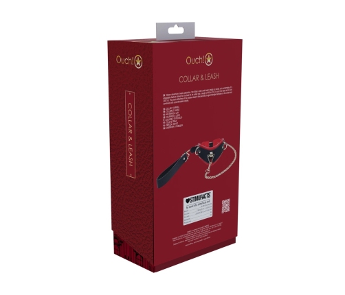 Ouch! Milan Collection Adjustable Collar with Leash Black/Red