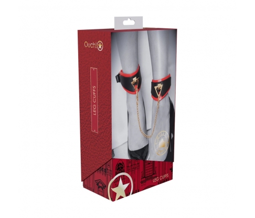 Ouch! Milan Collection Adjustable Leg Cuffs Black/Red Bonded Leather