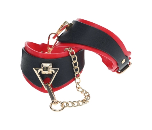 Ouch! Milan Collection Adjustable Leg Cuffs Black/Red Bonded Leather