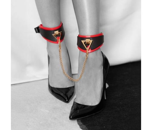 Ouch! Milan Collection Adjustable Leg Cuffs Black/Red Bonded Leather