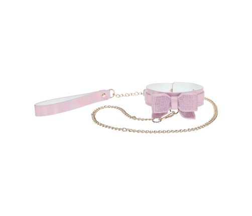 Ouch! Paris Collection Bonded Leather Collar & Leash Pink Iridescent