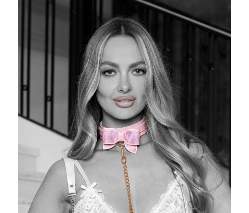 Ouch! Paris Collection Bonded Leather Collar & Leash Pink Iridescent