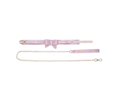 Ouch! Paris Collection Bonded Leather Collar & Leash Pink Iridescent