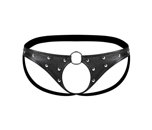 Male Power Cyclops Crotchless Jock S/M Black - Studded Ring Design