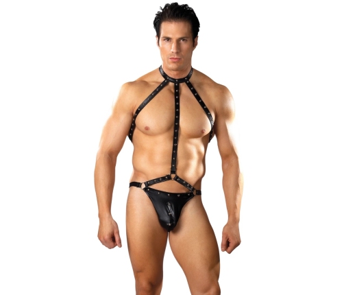 Gladiator - Thong Attached to Harness with Choker - L/XL - Black