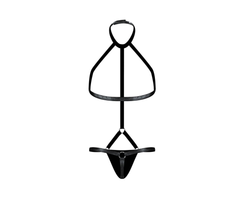 Gladiator - Thong Attached to Harness with Choker - L/XL - Black