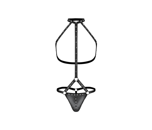 Gladiator - Thong Attached to Harness with Choker - L/XL - Black
