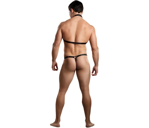 Gladiator - Thong Attached to Harness with Choker - L/XL - Black