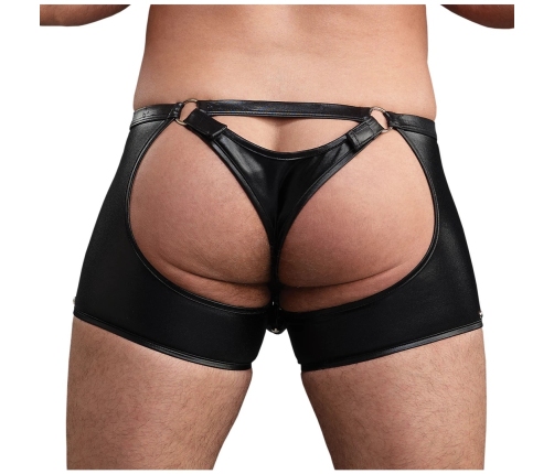 Male Power Poseidon L/XL Black Open Crotch & Back Shorts with Thong
