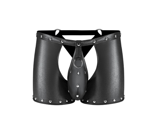 Poseidon - Shorts with Open Crotch and Back with Detachable Thong - L/XL - Black