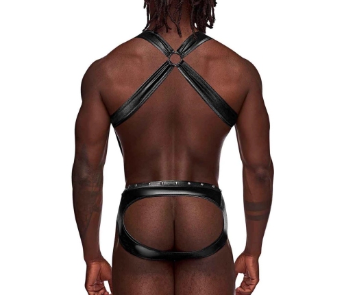 Uranus - Harness Style Open Back Jock Briefs with Suspender Straps - L/XL - Black