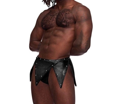 Eros - Gladiator Kilt Design with an Attached Thong - L/XL - Black