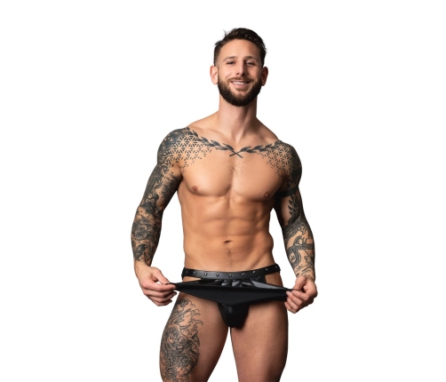 Male Power Gladiator Skirt Jock S/M Black - Faux Leather Statement Wear