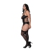 Kira - Open Front Basque with Garters and Thong - 2X - Black