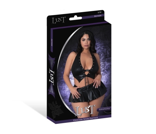 Seraphina - Halter Vest with Skirt and G-String - 2X - Black