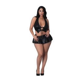 Magic Silk Seraphina Black Halter Vest Set with Skirt 2X Shiny Finish