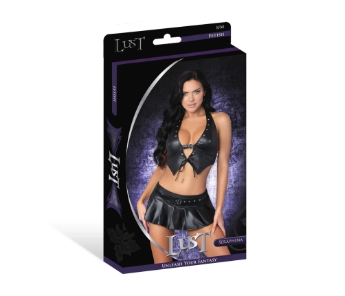 Seraphina - Halter Vest with Skirt and G-String - L/X - Black