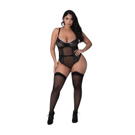 Magic Silk Phoenix Diamond Mesh Teddy with Chains & Studs 2X Black