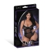 Phoenix - Diamond Mesh Teddy and Garters with Chains Rings and Studs - 2X - Black
