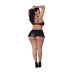 Anastasia - Cami Open Scrotch Skirt Panty and Bra with Rings and Studs - 2X - Black