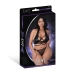 Nadia - Diamond Mesh Halter Top and Ring Thong with Rings Clasps and Studs - 2X - Black