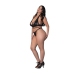 Nadia - Diamond Mesh Halter Top and Ring Thong with Rings Clasps and Studs - 2X - Black