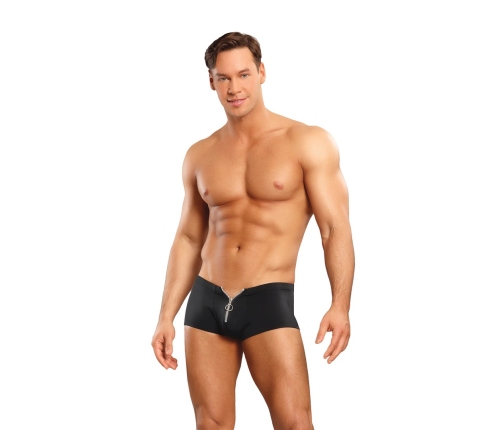 Male Power Boneyard Short with Front Zipper and Red Silicone Ring S/M Black